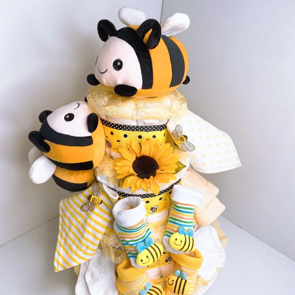 Twins Bees Diaper Cake, Neutral Gender Cake